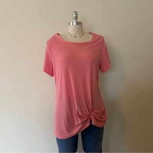 Pink Rib Knit Knot Detail Tee